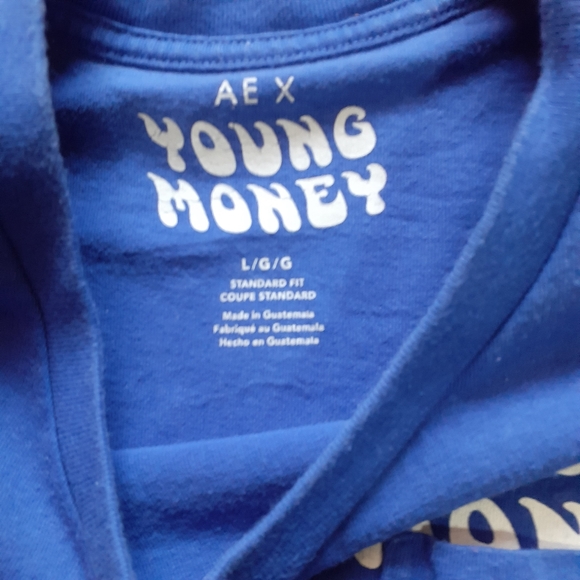 AE X Young Money American Eagle Short Sleeve Shirt Pocket Blue Men's Large Rap T - Picture 3 of 6